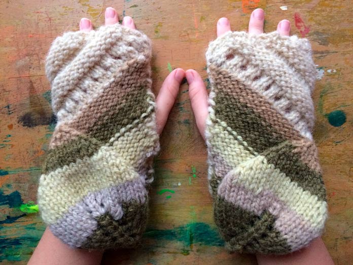 falling leaves fingerless mitts