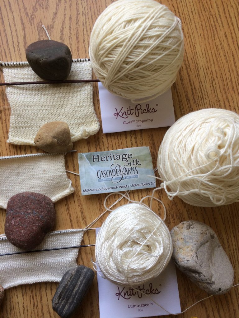 Test knit swatches in silk and wool