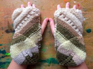 falling leaves fingerless mitts