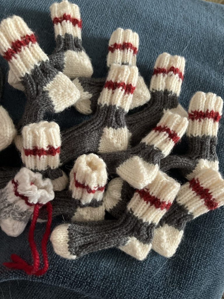Mini knitted Christmas worksocks original and reproductions