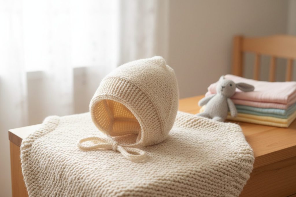 Knitted baby bonnet